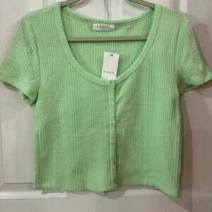 Elodie top waffle knit button up short sleeve crop size XL